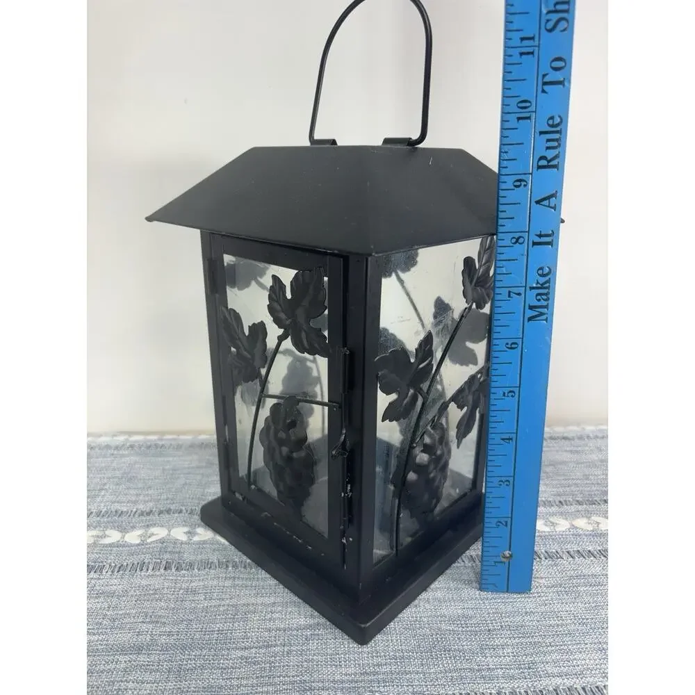 Black Metal Glass Lantern Grape Vine Candle Holder Rustic Tuscan Farmhouse Decor